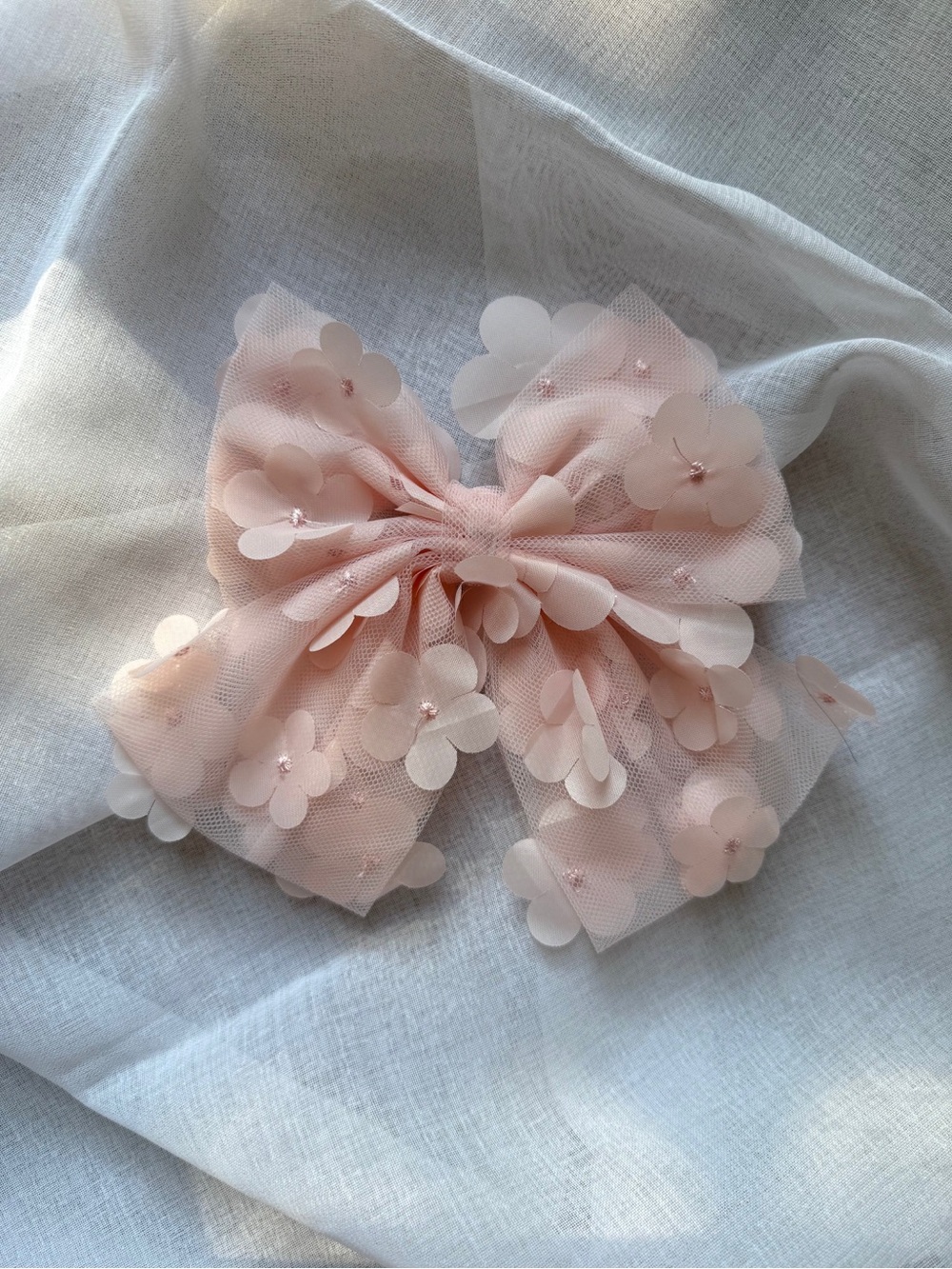 Pink Floral Tulle Bow Hair Clip